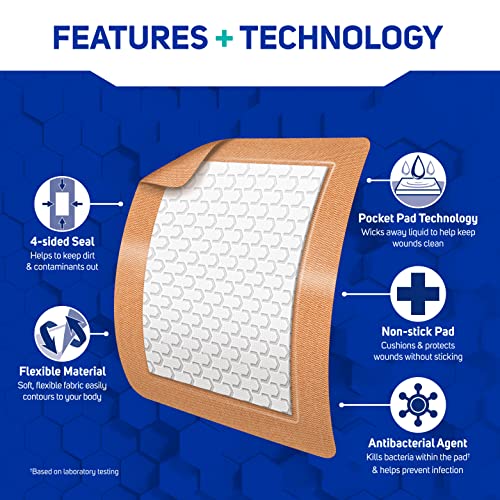 Care Science Fabric Adhesive Pad Bandages, 3x4 inches Extra Large Flexible Non-Stick Strip, Helps Prevent Infection, Breat...