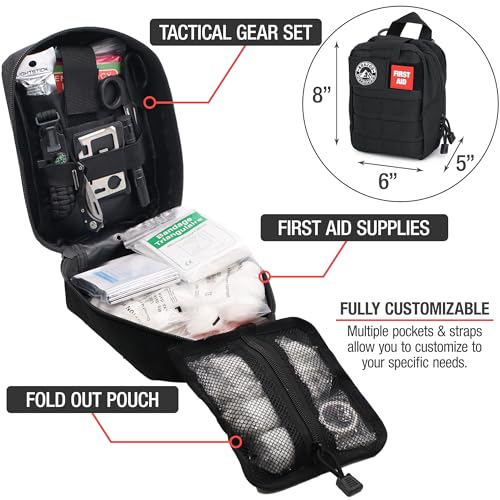 The Brazos First Aid Survival Kit, 250 Pieces, Hiking & Camping Essentials, Survival Gear and First Aid Combo for Emergenc...