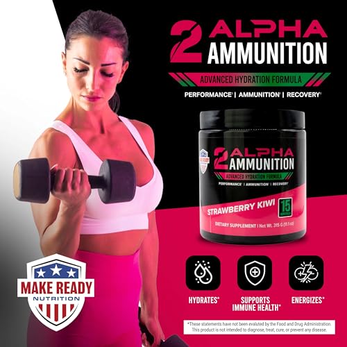 MAKE READY NUTRITION 2ALPHA Ammunition Strawberry Kiwi - Hydration, Energy Drink, and Immune Support with Vitamin C, Calci...