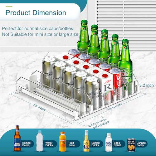 KUUKIKV Upgraded Drink Organizer for Fridge, Space-Saving Fridge Drink Organizer, Automatic Pusher Glide and Adjustable Wi...