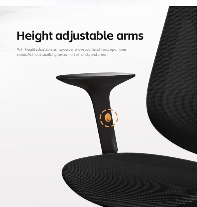 Ergonomic Home Office Chair – Breathable Mesh, Built-in Lumbar Support, Adjustable Arms & Smooth Wheels, Up to 270lbs (Black)