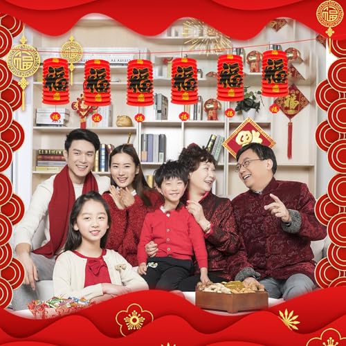 12Pcs Chinese New Year Decorations 2026,6.3*9.8In Year of The Horse Red Fu Lanterns Lunar Spring Festival Ceiling Hanging ...