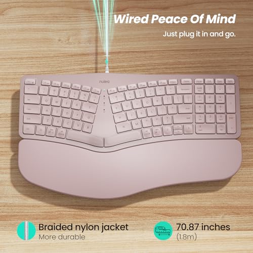 Nulea RT05C Wired Ergonomic Keyboard, Split Keyboard with Cushioned Wrist Rest, Adjustable Tilt Legs, Plug and Play, USB C...