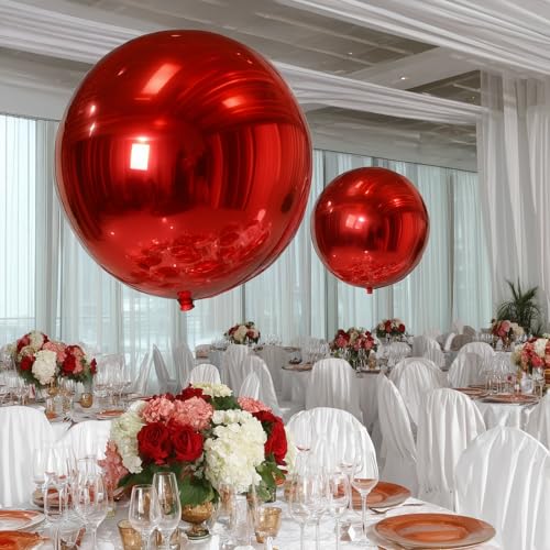 Efavormart 4-Pack 32" Orbz Mylar Foil Balloons, Metallic Red Large Round Sphere Helium or Air-Filled Party Decorations