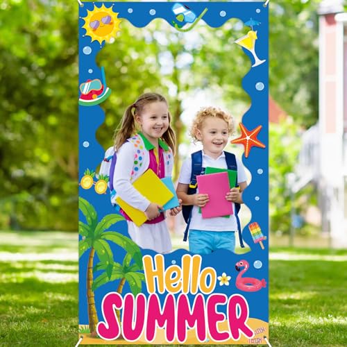 Summer Pool Party Decorations Beach Palm Photo Booth Props Hello Summer Banner Hawaiian Party Backdrop Tropical Party Supp...