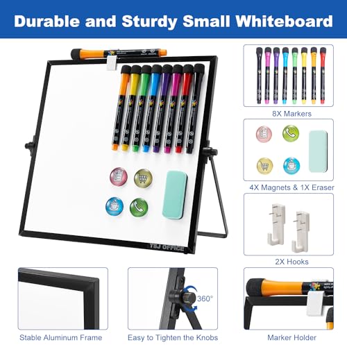 Small Magnetic Dry Erase Whiteboard – Mini Desktop Portable Easel Dry Erase White Board for Students Double Side to Do Lis...