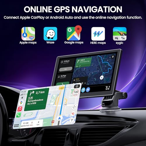 TECXERLLON 9.0'' Wireless Carplay Screen for Car with 4K Dash Cam & 1080P Backup Camera, Touchscreen Car Stereo with Carpl...