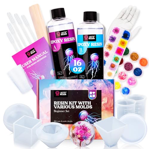 LET'S RESIN Epoxy Resin Kits and Molds Complete Set, 16oz Resin Art Kit with Silicone Molds, Pigment, Dried Flowers, Craft...