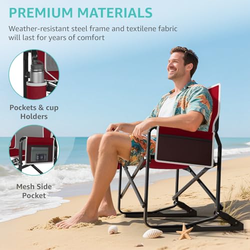 Rocking Camping Chair Rocker, Folding Chair Lawn Chairs with Cup Holders Foldable Outdoor Freestyle Cinnamon