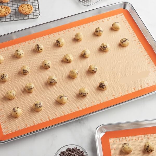 Full Size Silicone Baking Mat, Orange, Non-Stick, 16.5 x 24.5 Inch, Heavy-Duty Fiberglass Construction with Measurements, for Baking and Food Prep