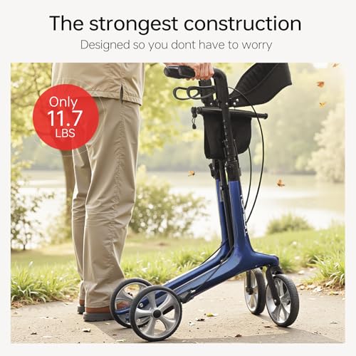 Carbon Fiber Ultralight Rollator Walker for Seniors with Seat & Brakes, Foldable ，7-Level Height ，8" Wheels, 11.5lbs Light...