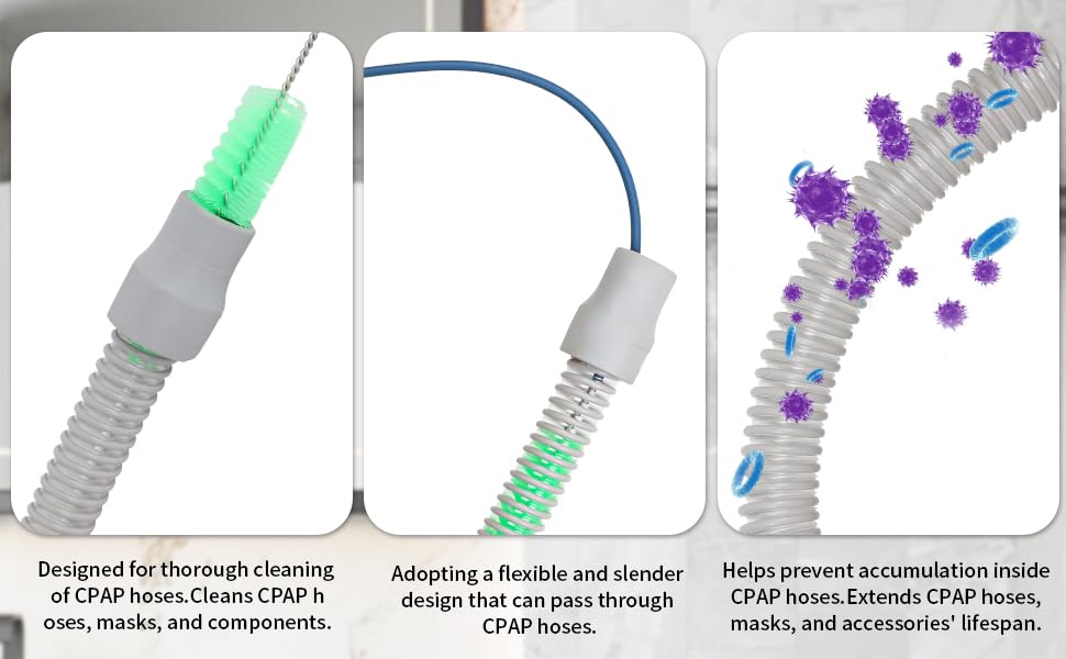 CPAP Hose Cleaner Kit - CPAP Tube Cleaning Brush, CPAP Hose Brush, LongFlexible CPAP Tube Brush with Basin, Drying Hook & Gloves - CPAP CleaningSupplies for Hose, Mask & Tubing