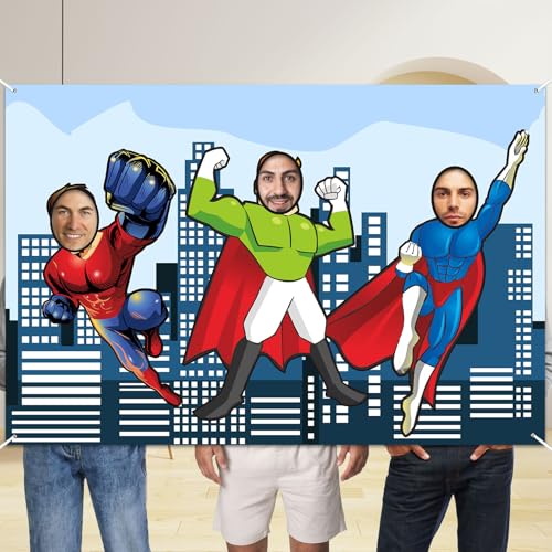 Superhero Photo Banner Backdrop Background Large Hero Face Photo Booth Props Fun Party Superhero Theme Decor for Birthday ...