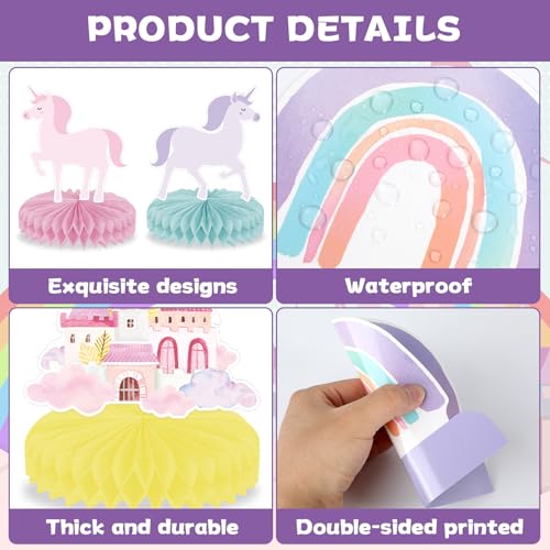 12Pcs Unicorn Rainbow Honeycomb Centerpieces Magical Pastel Unicorn Party Decoration Pastel Rainbow Castle Table Topper Ce...