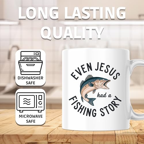 Even Jesus Had A Fishing Story Mug - 11 Ounce Coffee Mug - Religious Family Fish Camping - Premium Quality Ceramic - Desig...