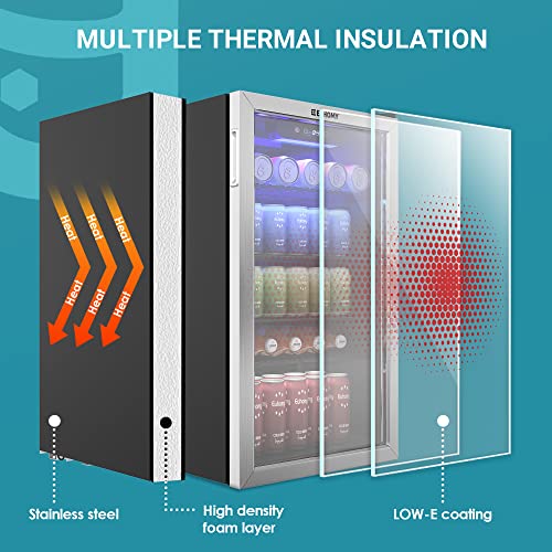 EUHOMY Beverage Refrigerator Cooler, 130 Can Mini Fridge with Glass Door for Soda Beer or Wine, Beverage Cooler for Home, ...