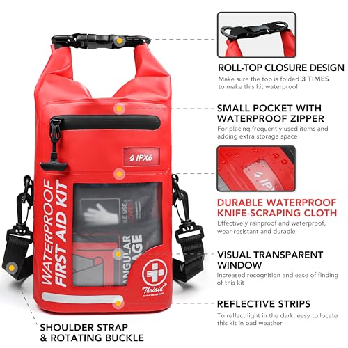 250 PCS Waterproof First Aid Kit, Roll Top Reflective Boat Dry Bag Bug Out Bags, Emergency Medical Kit Ideal for Boating, ...