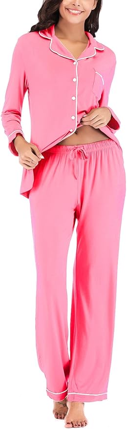 Aamikast Women's Pajama Sets Long Sleeve Button Down Sleepwear Nightwear Soft Pjs Lounge Sets