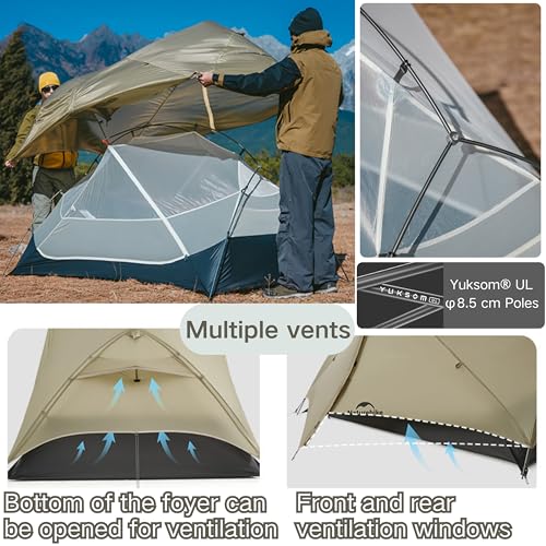 Naturehike Mongar UL Tent [2025 Upgrade] 1.5kg/3.3lb Ultralight Tents,1/2 Person Backpacking Tent,4 Modes of use, Waterpro...