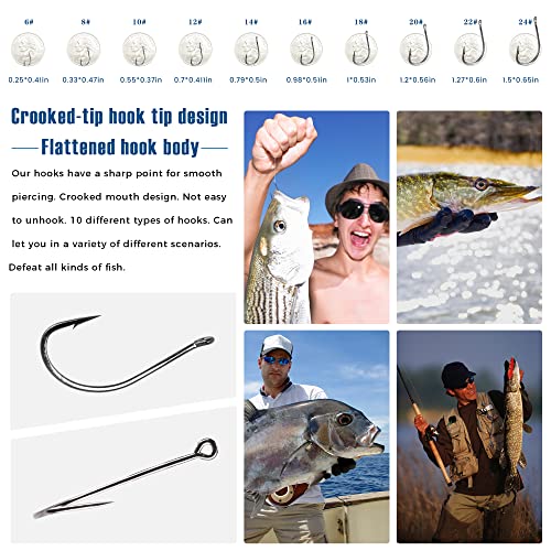 Carbon Steel Fishing Hooks 500Pcs/90Pcs, Circle Hooks Assortment for Saltwater Freshwater Ice Fishing, Salt Water Fish Hoo...