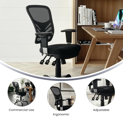 Flash Furniture Nicholas Mid-Back Swivel Desk Chair with Wheels, Mesh Back, Padded Seat, and Armrests, Adjustable Height M...