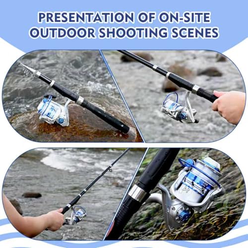Telescopic Fishing Rod and Reel Combo, 2PACK Carbon Fiber Travel Rod, 2 Collapsible Spinning Reels, 2 100m Line, Carrier B...