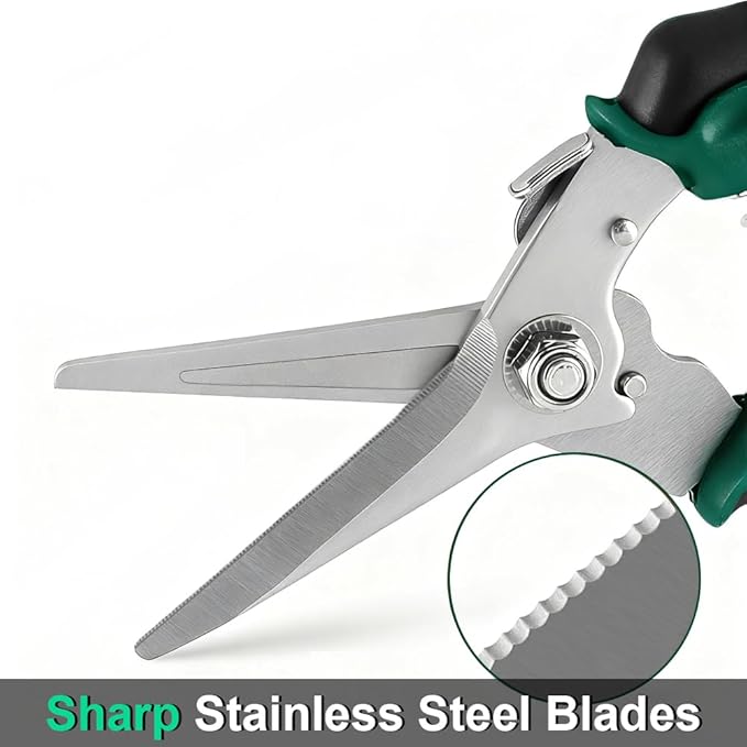 7.8'' Scissors All Purpose Heavy Duty, Stainless Steel Shears, Non-Slip Handle, Anti-Loss Rope, Industrial utility scissors for Cutting Cardboard, Fabric, Wires, Rope, Pruning(Straight Blades-B)