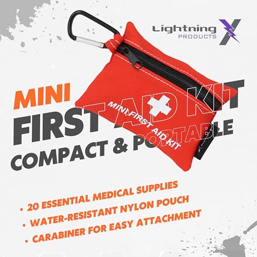 Lightning X Mini First Aid Kit – Compact 20 Piece Emergency Medical Kit with Carabiner | Portable Water Resistant Travel F...