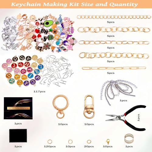 Wurosi 325Pcs Charms Lip Gloss Keychain Making Kit, Including 20 Keychain Clips 25 Extender Chain 118 Charms Jewelry Plie...