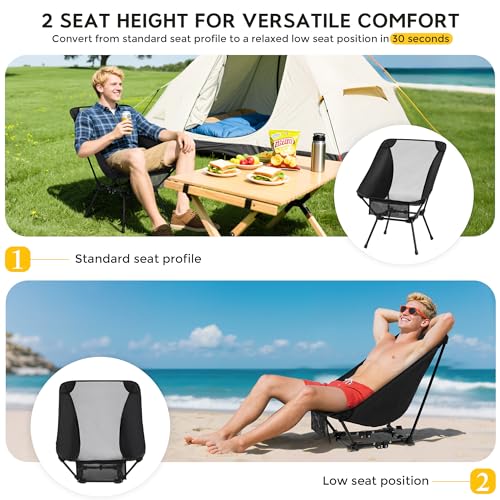 Aluminum Camping Chair with Storage Bag, 400lb Capacity, Roomier & Compact Folding Chairs for Adults, Lightweight & Portab...