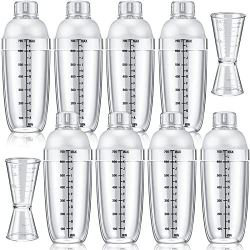 10 Pcs Plastic Cocktail Shaker Set, Including 8 Pcs 24 oz Clear Coffee Shaker Drink Mixer with Measurements 2 Double Measu...