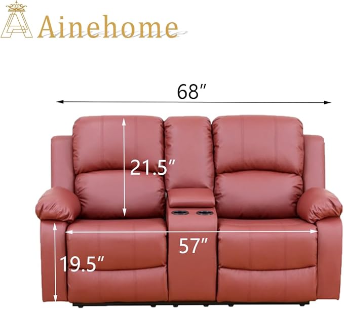 A Ainehome Living Room Furniture Set Leather Recliner Sofa Set Loveseat Chair Furniture Sofa Set for Living Room/Small Space/Rv/House/Office/Theater Seating (A-Red Leather, Loveseat)