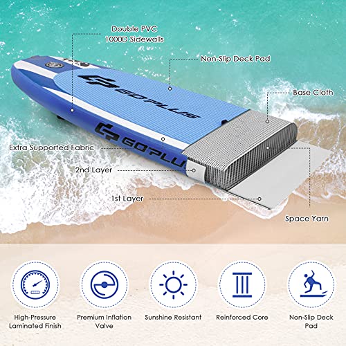 Goplus Inflatable Stand Up Paddle Board, 10FT/10.5FT/11FT SUP with Accessory Pack, Adjustable Paddle, Carry Bag, Fin, Hand...