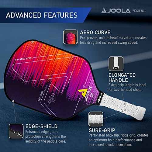 JOOLA Ben Johns Hyperion Pickleball Paddle - Select Raw Carbon Surface or Carbon Abrasion Surface for Increased Power and Spin - Elongated Grip Handle - Carbon Fiber Pickleball Paddle - USAP Approved