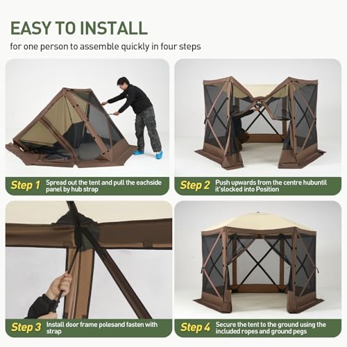 Aoxun 10x10FT Pop-up Canopy Shelter Tent, 6-Sided Canopy Tent with Carry Bag and Stakes, Screen House Sun Shelter Tents fo...