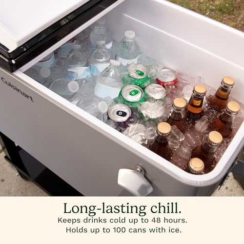 Cuisinart 80 Qt Cooler Cart, Portable Outdoor Beverage Cooler with Storage Shelf, Bottle Opener and Cap Collector, Summer ...