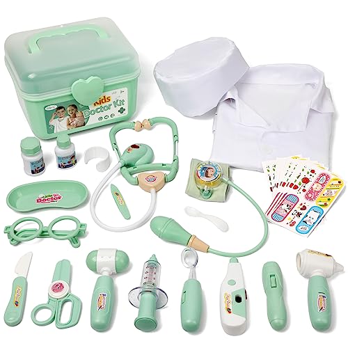 Liberry Doctor Kit for Toddlers 3 4 5 Years Old, 30-Piece Kid Doctor Toy with Stethoscope, Costume, Green Medical Pretend ...