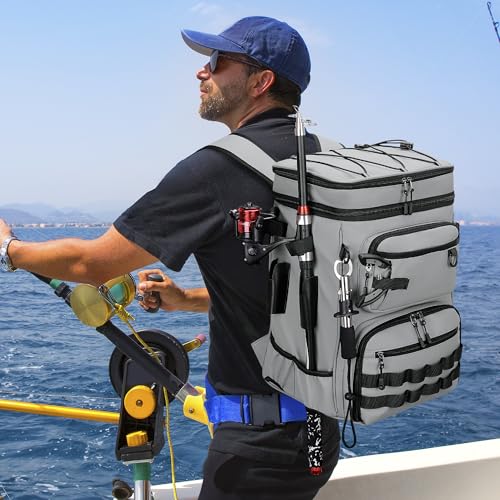 LGAG Fishing Tackle Backpack, Lightweight Waterproof Tackle Box Bag with Rod Holders for Saltwater & Freshwater Fishing, G...