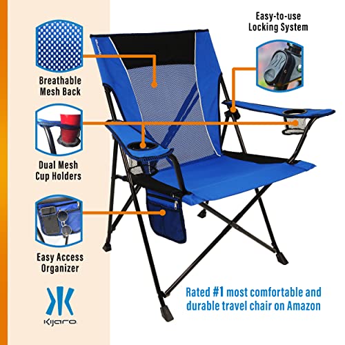 Kijaro Dual Lock Folding Camp Chairs - Versatile for Sports, Outdoors & Lawns - Locks Positions - Maldives Blue