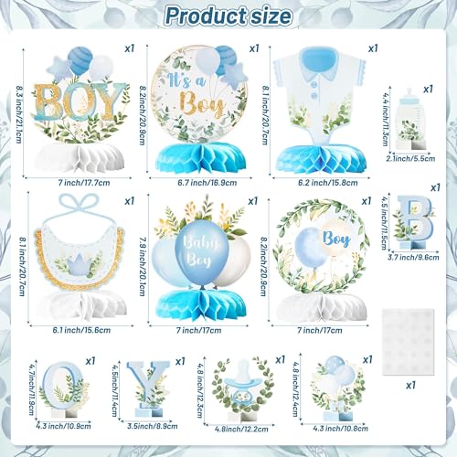 ANGOLIO 12Pcs It's a Boy Baby Shower Honeycomb Centerpieces Watercolor Blue Baby Shower Party Honeycomb Centerpieces Boy B...