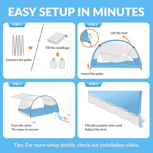 OUTELY Beach Shade, The Classic Wind-Supported Beach Canopy with UPF 50+ Protection, 7.5ft Tall, Portable & Easy Setup for...