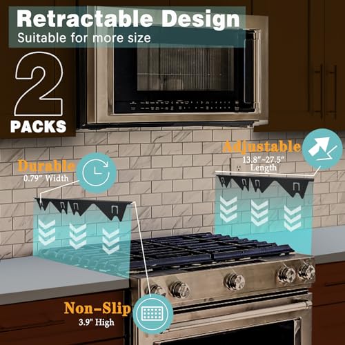 Stove Gap Covers Stainless Steel, 2 Pack Stove Gap Filler Easy Retractable Length 13.8" to 27.5", Width 0.79" ALMCALS Stov...