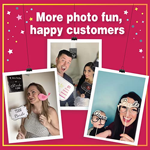 Wedding Photo Booth Props with 8 x 10-Inch Sign, 45 Adhesive Pads, 35 Wooden Sticks - Signs for Wedding Backdrop and Selfi...