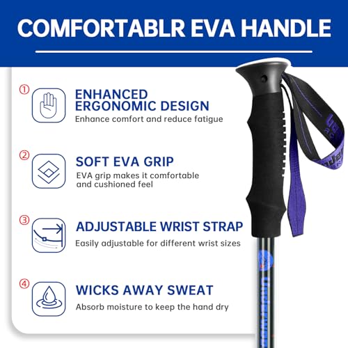 Collapsible Trekking Poles for Hiking 2 Pack - Adjustable Aluminum Hiking Poles, Lightweight Walking Sticks for Women, Me...