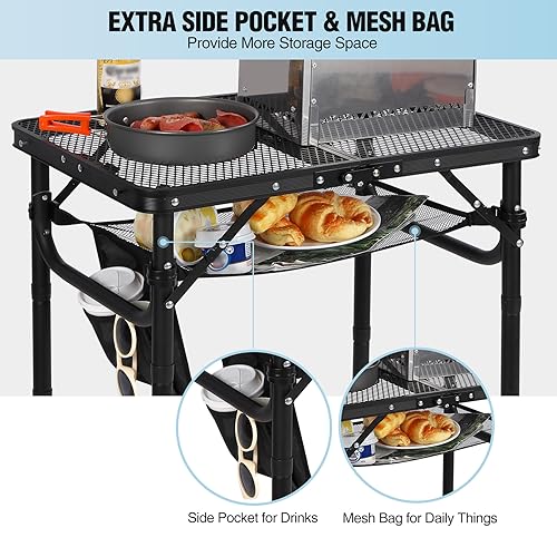 RedSwing Folding Grill Table, Lightweight Height Adjustable Aluminum Table with Mesh Desktop and Mesh Bag for Outdoor Camp...