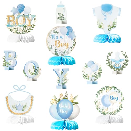 ANGOLIO 12Pcs It's a Boy Baby Shower Honeycomb Centerpieces Watercolor Blue Baby Shower Party Honeycomb Centerpieces Boy B...
