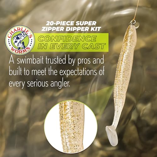 Charlie's Worms Bass Lures Freshwater Fishing Lure - Scented Artificial Softbait for Freshwater & Saltwater Bass Fishing, ...