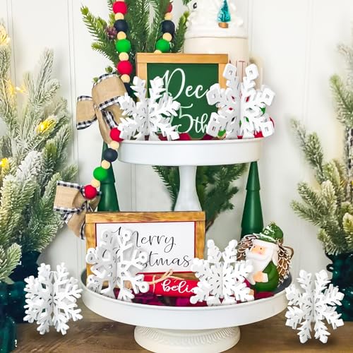 OuMuaMua 6 Set Snowflake Christmas Table Decorations - 12pcs White Wooden 3D Snowflake Decor Tabletop Centerpiece for Chri...