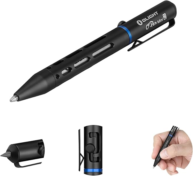 OLIGHT O'Pen Mini 2 Portable Ballpoint Pen, Bolt Action Pen with Pen and Pencil Tip, EDC Replaceable Black Ink Pens with S...