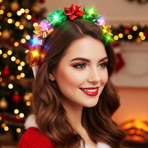 DRESBE Light Up Christmas Headband LED Xmas Headbands Glow Party Hair Accessories for Women